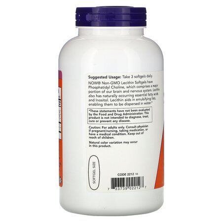NOW Foods Lecithin 1200 mg (200 гелевых капсул) соевый лецитин
