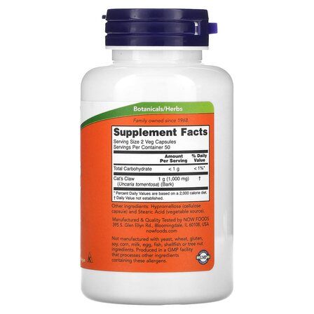 NOW Foods CAT CLAW 500 мг (100 таблеток) кошачий коготь
