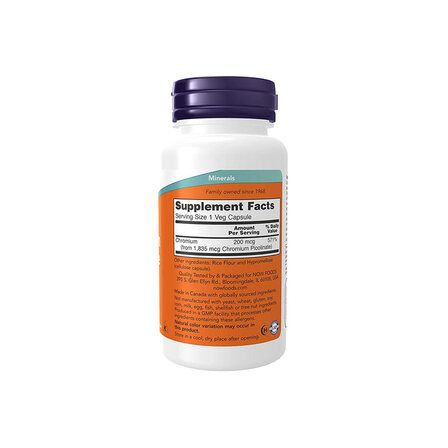 NOW Foods CHROMIUM PICOLINATE 200 mcg (100 вег. капсул) пиколинат хрома