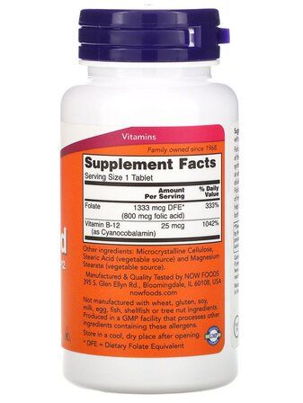 NOW Foods Folic Acid 800 mcg (250 таблеток) фолиевая кислота