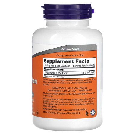 NOW Foods L - Tryptophan 500 mg (60 вег. капсул) аминокислота Л - триптофан