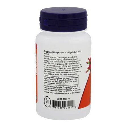 NOW Foods Vitamin D3 2000 IU (30 гелевых капсул) витамин Д3 холикальцеферон